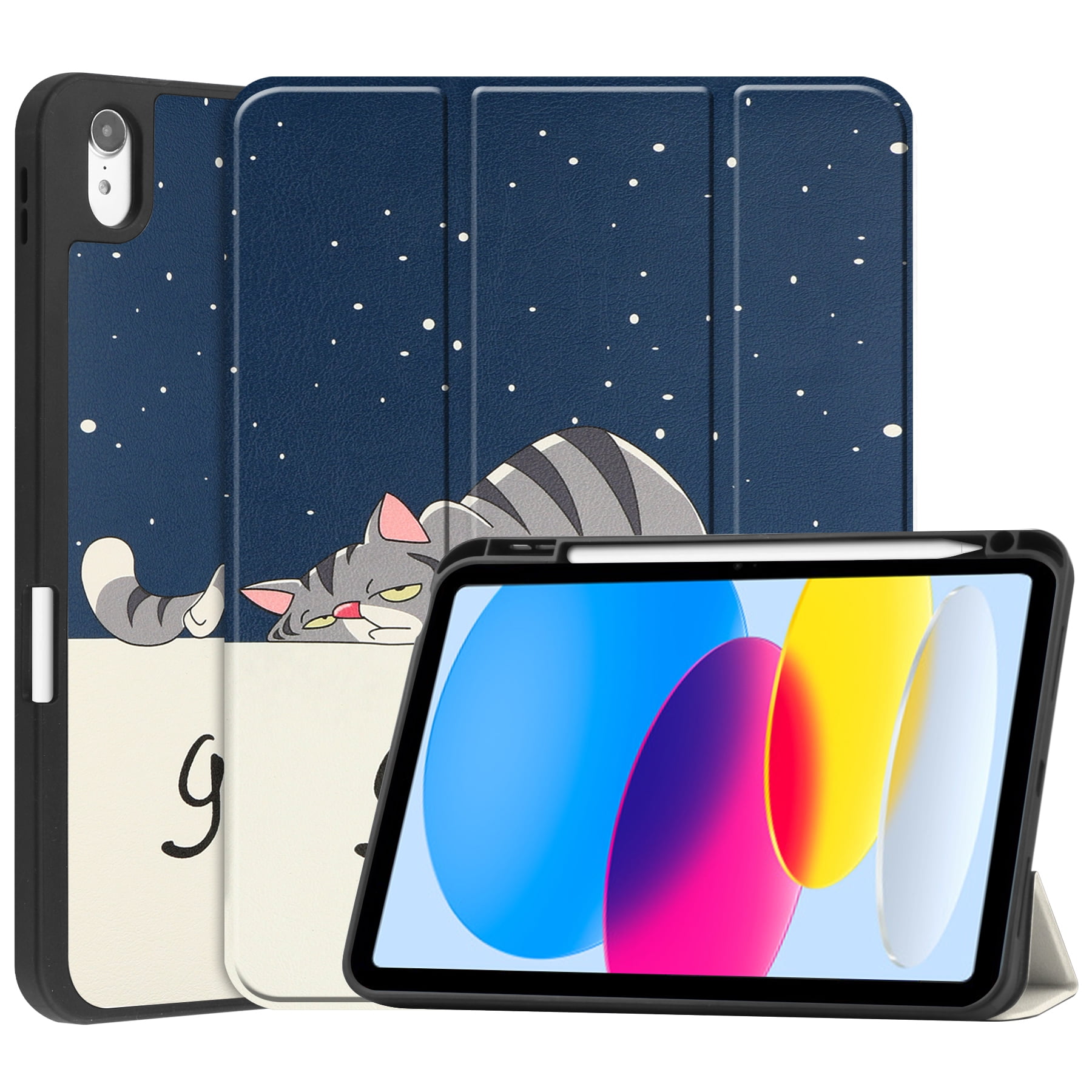 iPad 10.9 Case, iPad 10th Generation Case, iPad 2022 Case 10.9" Tri-fold - Alltyech Multi Angle Stand Auto Sleep Wake Protective with Pencil Holder Case Cover for Apple iPad 10.9" 2022 - Cat
