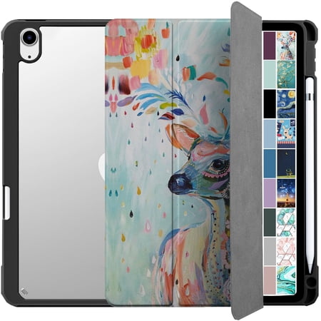 iPad Air 5th 4th 6th 11th [ Air 11 / 6 2024 / 5 2022 / 4 2020 ] A2588 A2316 MYFQ2LL/A MYFP2LL/A MYFN2LL/A MYFQ2LL/A Pencil Holder Soft Corner with PC Back Cover - Deer Print