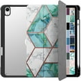thumbnail image 1 of iPad Air 5th 4th 6th 11th [ Air 11 / 6 2024 / 5 2022 / 4 2020 ] A2588 A2316 MYFQ2LL/A MYFN2LL/A MYFQ2LL/A Pencil Holder Soft Corner with PC Back Cover - Green Marble Print, 1 of 8