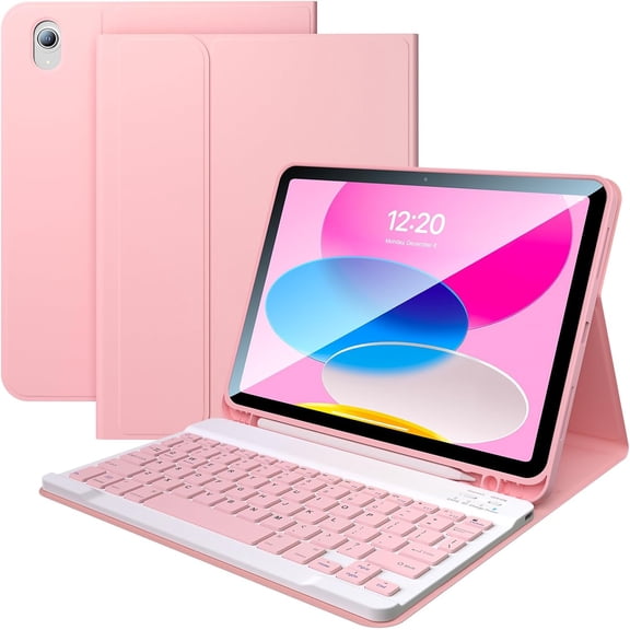 for iPad 10th/11th(A16) Generation Case with Keyboard 2022/2025, 10.9 Inch Magnetic Detachable Bluetooth Keyboard Folio Cover, Soft Silicone Lining & Built-in Apple Pencil Holder, Pink