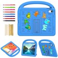 thumbnail image 1 of for iPad 10th Gen 10.9" 2022 A2757/A2777/A2696 Silicone Kids Friendly Shockproof Cute Case with Handle Grip, Heavy Duty Multiple Angles Kickstand Rugged Cover for iPad 10th Generation, Blue, 1 of 8