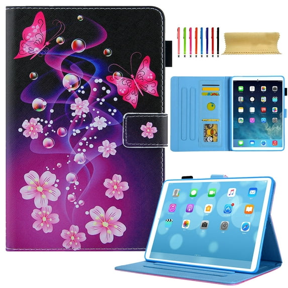 for iPad 10th Gen 10.9" 2022 Case, Pattern Card Slot Cover with Pencil Holder, Multi-Angle Viewing Stand, Pocket Design, Folio Leather Case for iPad 10th Gen 10.9" 2022, Pink butterflies