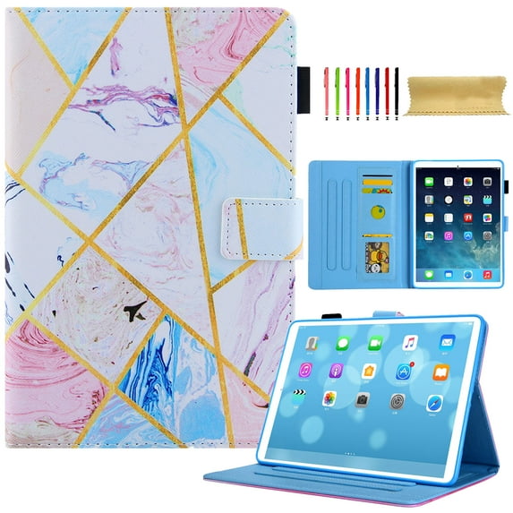 for iPad 10th Gen 10.9" 2022 Case, Pattern Card Slot Cover with Pencil Holder, Multi-Angle Viewing Stand, Pocket Design, Folio Leather Case for iPad 10th Gen 10.9" 2022, pink marble