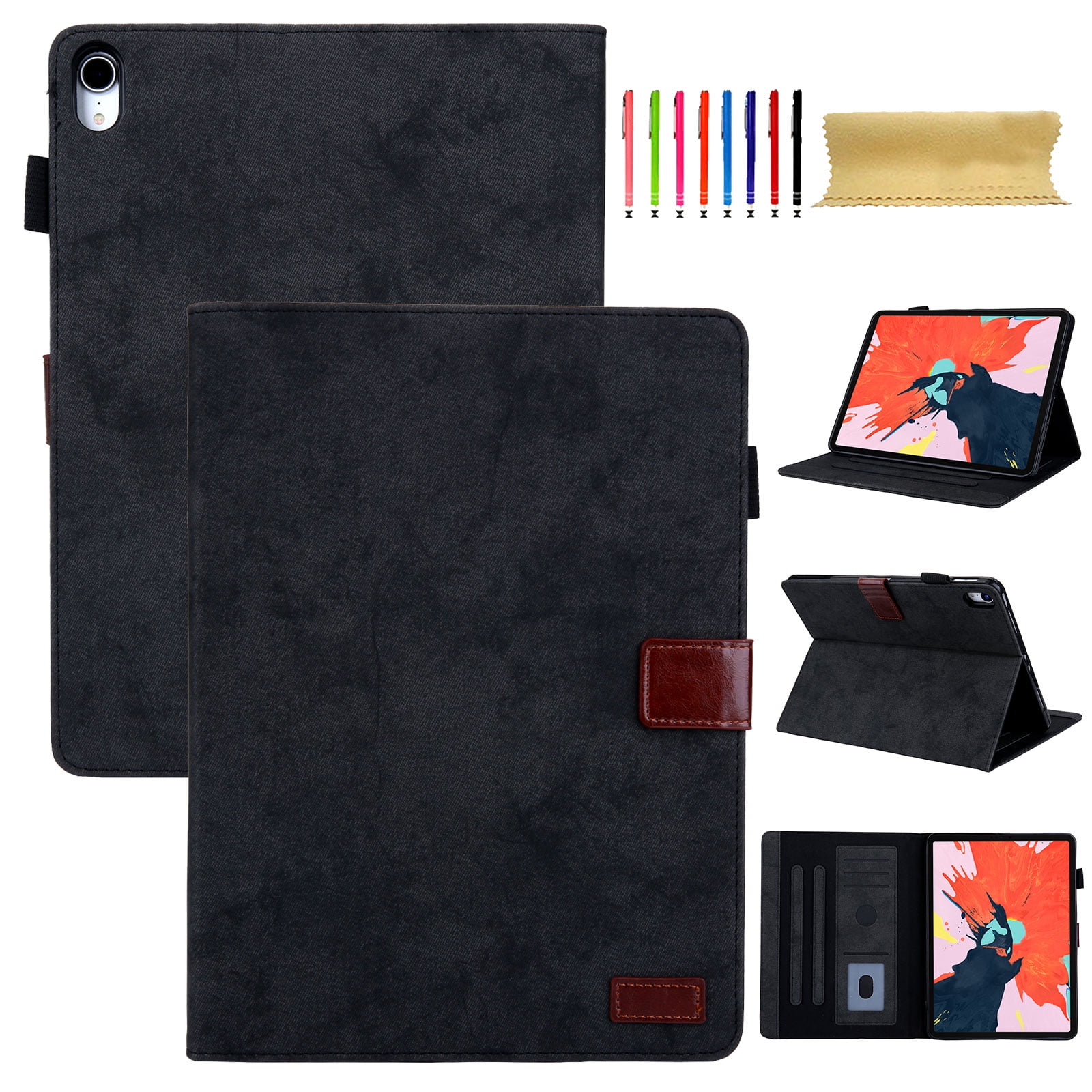 for iPad 10th Gen 10.9" (2022) Case, Retro Card Slot Cover with Pencil Holder, Multi-Angle Viewing Stand, Pocket Design, Folio Leather Case for Apple iPad 10th Gen 10.9" - Black