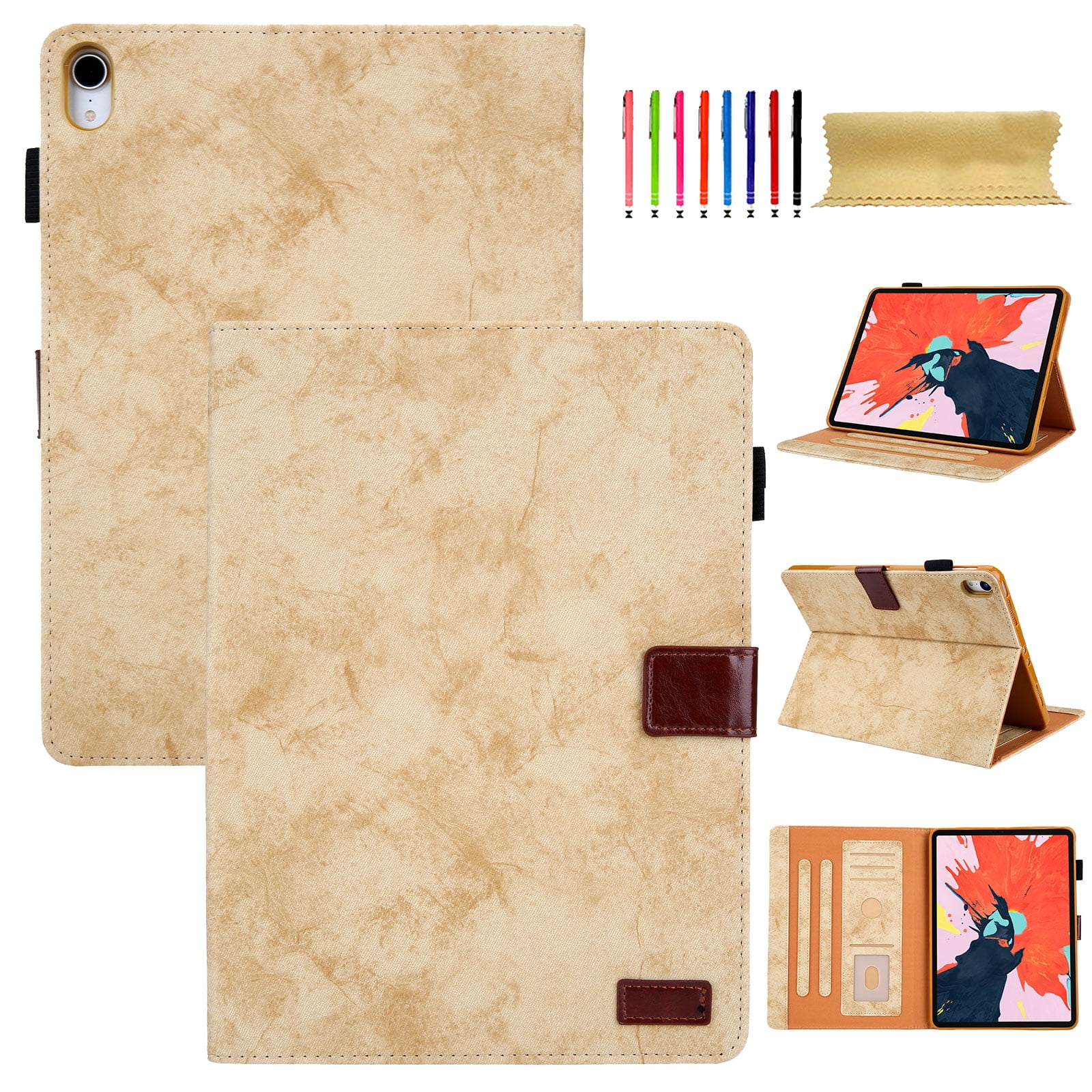 for iPad 10th Gen 10.9" (2022) Case, Retro Card Slot Cover with Pencil Holder, Multi-Angle Viewing Stand, Pocket Design, Folio Leather Case for Apple iPad 10th Gen 10.9" - Yellow