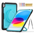 thumbnail image 1 of for iPad 10th Gen 10.9" 2022 Case, Shockproof Rugged Protective Case with 360°/180° Rotating Handle Grip Stand & Adjustable Shoulder Strap & Pencil Holder for iPad 10th Generation - Lightblue, 1 of 8