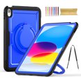 thumbnail image 1 of for iPad 10th Gen 10.9" 2022 Case, Shockproof Rugged Protective Case with 360°/180° Rotating Handle Grip Stand & Adjustable Shoulder Strap & Pencil Holder for iPad 10th Generation - Darkblue, 1 of 8