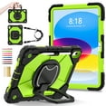 thumbnail image 1 of for iPad 10th Gen 10.9" 2022 with Pencil Holder/360° Rotating Kickstand/Grip Handle/Shoulder Strap Kids Girls Heavy Duty Protective 3-Layers Cover for iPad 10th Generation, Black+Olivine, 1 of 8