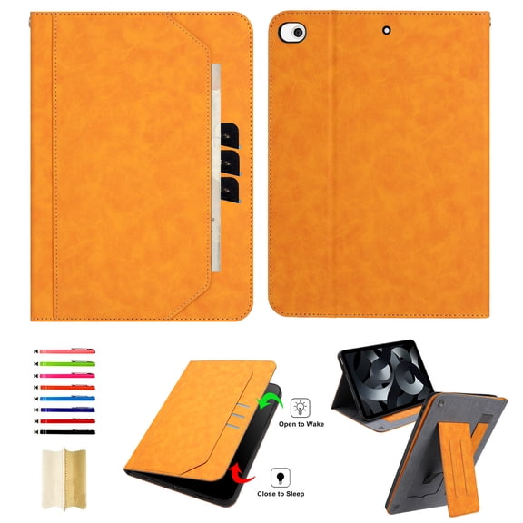 for iPad 10th Gen 10.9" 2022 Tablet Case with Card Slots, PU Leather Stand Folio Protective Cover, with Pencil Holder Wrist Strap Auto Wake/Sleep Full Body Case for iPad 10th Gen 10.9" 2022, Orange