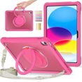 thumbnail image 1 of for iPad 10th Gen 2022 / iPad (A16) 11th Gen 2025 Case, TPU Hybrid Shockproof Protective PC Clear Back Case Cover with Pencil Holder / 360° Swivel Stand / Shoulder Strap for Kids - Rose, 1 of 16