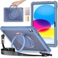 thumbnail image 1 of for iPad 10th Gen 2022 / iPad (A16) 11th Gen 2025 Case, TPU Hybrid Shockproof Protective PC Clear Back Case Cover with Pencil Holder / 360° Swivel Stand / Shoulder Strap for Kids - Purple, 1 of 16