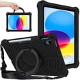 thumbnail image 1 of iPad 10th Gen 10.9 inch Case 2022 (Model A2696 A2757 A2777), Allytech Rugged Silicone Anti-Shock Heat Release Design Hangable Rotating Stand Shoulder Strap Case for iPad 2022(10th Gen), Black, 1 of 7