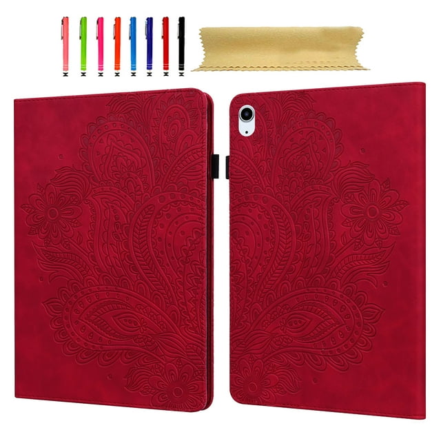 for iPad 10th Generation 10.9" 2022 Case - Shockproof Light Weight Protective Embossed Floral PU Leather with Pen Slot & Kickstand & Card Slots Case Cover for iPad 10th Gen 10.9 inch, Red