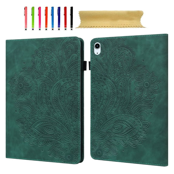 for iPad 10th Generation 10.9" 2022 Case - Shockproof Light Weight Protective Embossed Floral PU Leather with Pen Slot & Kickstand & Card Slots Case Cover for iPad 10th Gen 10.9 inch, Green