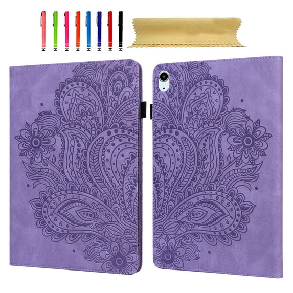for iPad 10th Generation 10.9" 2022 Case - Shockproof Light Weight Protective Embossed Floral PU Leather with Pen Slot & Kickstand & Card Slots Case Cover for iPad 10th Gen 10.9 inch, Purple