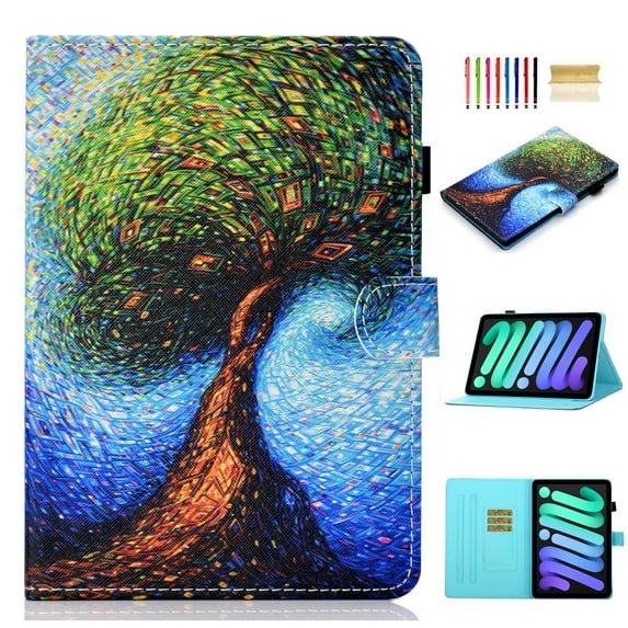 for iPad 10th Generation 10.9" (2022) with Pencil Holder Leather Multi-Angle Viewing Folio Magnetic Stand Wallet Card Slot with Auto Sleep Wake Smart Cover for iPad 10.9 Inch 2022, Tree