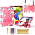thumbnail image 1 of for iPad 10th Generation 10.9 Inch 2022 Silicone PC Kids Case, with 2-way Angles Stand + Adjustable Shoulder Strap + Pencil Holder Heavy Duty Protection Shockproof Rugged Case Cover,Colorful, 1 of 6