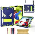thumbnail image 1 of for iPad 10th Gen 2022 / iPad (A16) 11th Gen 2025 Silicone PC Kids Case, with 2-way Angles Stand+Adjustable Shoulder Strap+Pencil Holder Heavy Duty Protection Shockproof Rugged Cover, Blue+Chartreuse, 1 of 6