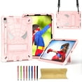 thumbnail image 1 of for iPad 10th Generation 10.9 Inch 2022 Silicone PC Kids Case, with 2-way Angles Stand + Adjustable Shoulder Strap + Pencil Holder Heavy Duty Protection Shockproof Rugged Case Cover,Rosegold, 1 of 6