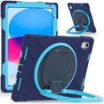 thumbnail image 1 of iPad 10th Generation 10.9 Inch Case 2022, TECH CIRCLE Heavy Duty Shockproof Rugged Protective Rotating Stand Case with Pencil Holder Handle Grip Kids Case for Apple iPad iPad 10th Gen 2022, Navy+Blue, 1 of 7