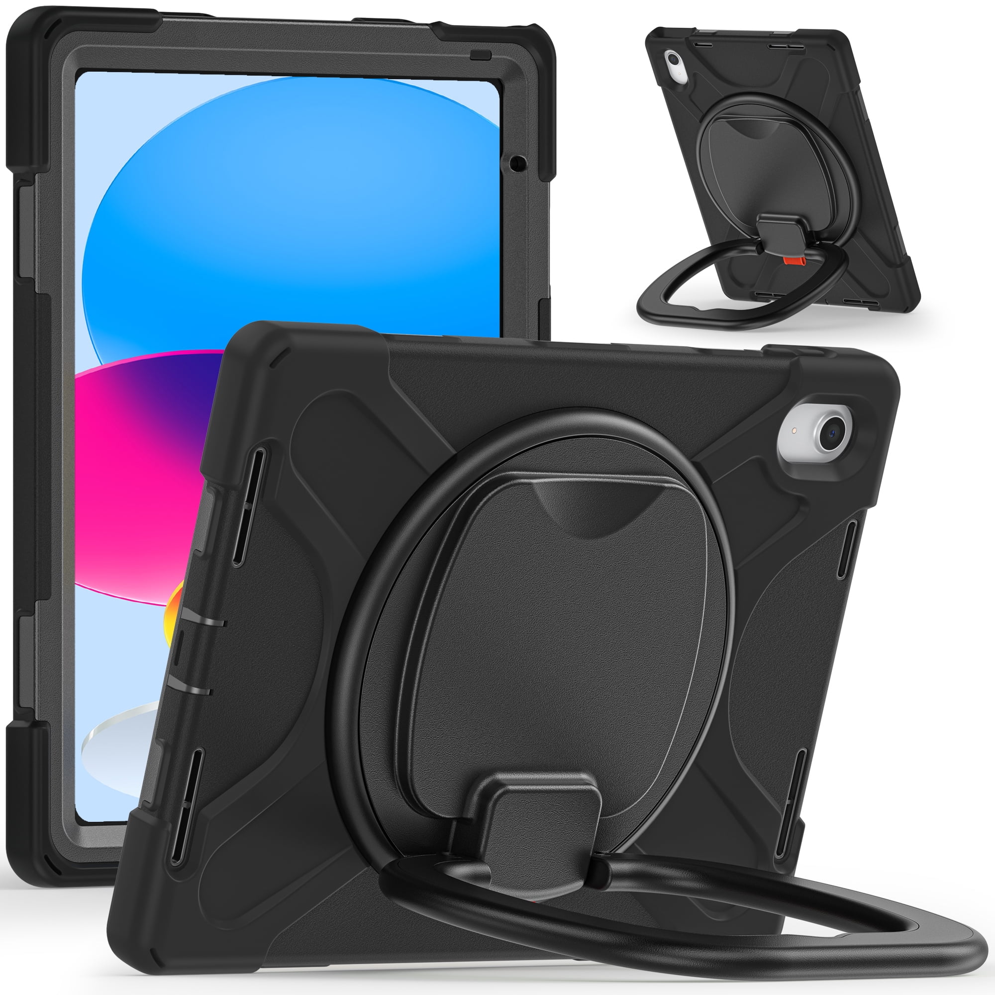 iPad 10th Generation 10.9 Inch Case 2022, TECH CIRCLE Heavy Duty Shockproof Rugged Protective Rotating Stand Case with Pencil Holder Handle Grip Kids Case for Apple iPad iPad 10th Gen 2022, Black
