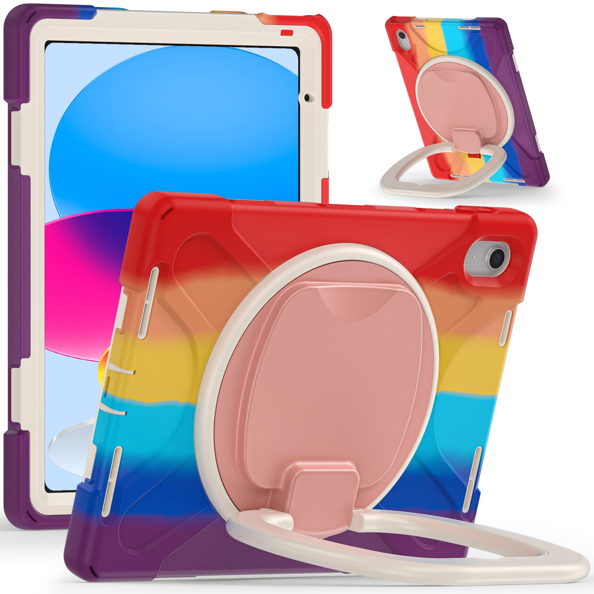 iPad 10th Generation 10.9 Inch Case 2022,TECH CIRCLE Heavy Duty Shockproof Rugged Protective Rotating Stand Case with Pencil Holder Handle Grip Kids Case for Apple iPad iPad 10th Gen 2022,Colorful Red