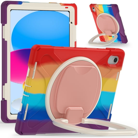 iPad 10th Generation 10.9 Inch Case 2022,TECH CIRCLE Heavy Duty Shockproof Rugged Protective Rotating Stand Case with Pencil Holder Handle Grip Kids Case for Apple iPad iPad 10th Gen 2022,Colorful Red