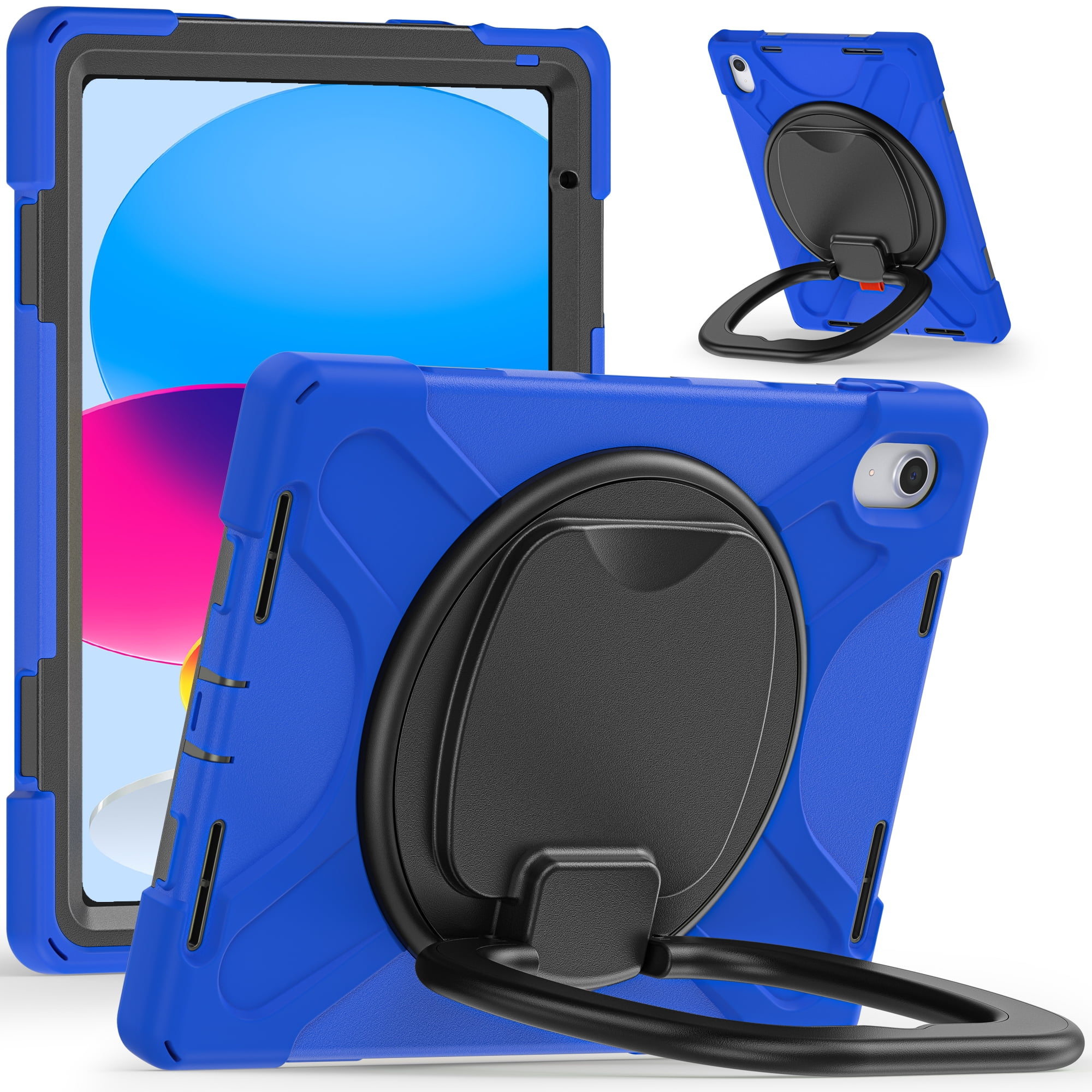 iPad 10th Generation 10.9 Inch Case 2022, TECH CIRCLE Heavy Duty Shockproof Rugged Protective Rotating Stand Case with Pencil Holder Handle Grip Kids Case for Apple iPad iPad 10th Gen 2022, Blue+Black