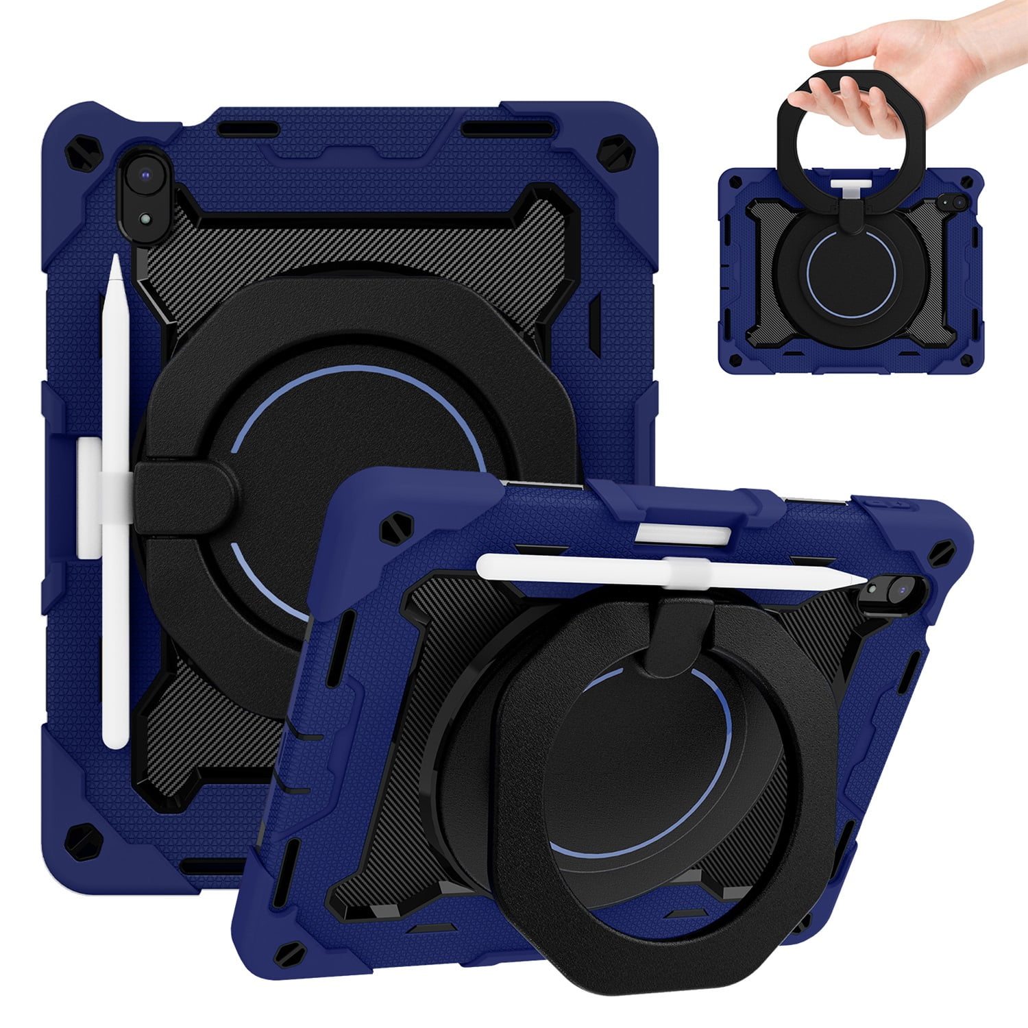 iPad 10th Generation 10.9 Inch Case 2022, TECH CIRCLE Heavy Duty Shockproof Rugged Protective Rotating Stand Case with Pencil Holder Handle Grip Kids Case for Apple iPad iPad 10th Gen 2022,Darkblue