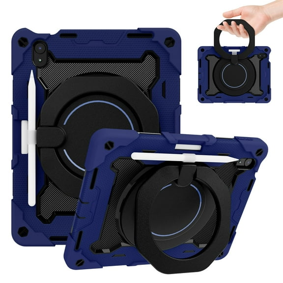 iPad 10th Generation 10.9 Inch Case 2022, TECH CIRCLE Heavy Duty Shockproof Rugged Protective Rotating Stand Case with Pencil Holder Handle Grip Kids Case for Apple iPad iPad 10th Gen 2022,Darkblue