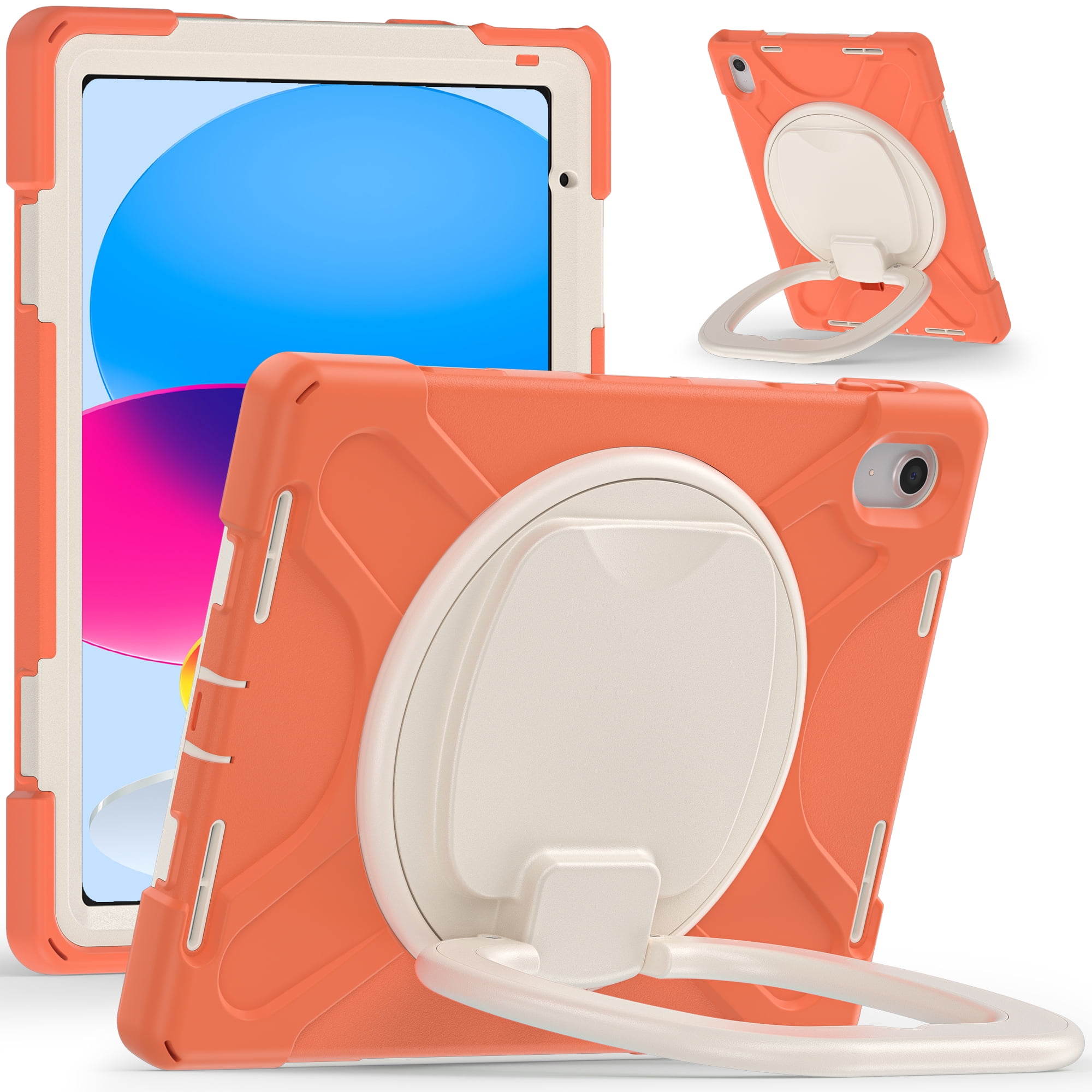 iPad 10th Generation 10.9 Inch Case 2022, TECH CIRCLE Heavy Duty Shockproof Rugged Protective Rotating Stand Case with Pencil Holder Handle Grip Kids Case for Apple iPad iPad 10th Gen 2022, Orange