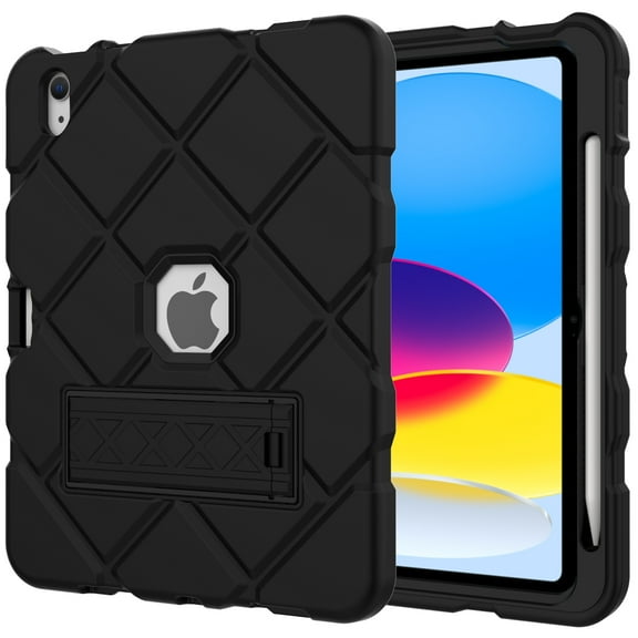 iPad 10th Generation Case 10.9 Inch 2022, TECH CIRCLE iPad 10.9 inch Case with Kickstand Heavy Duty Shockproof Rugged Protective Hybrid Three Layer Camera Protection Cover for Kids Boys Men, Black