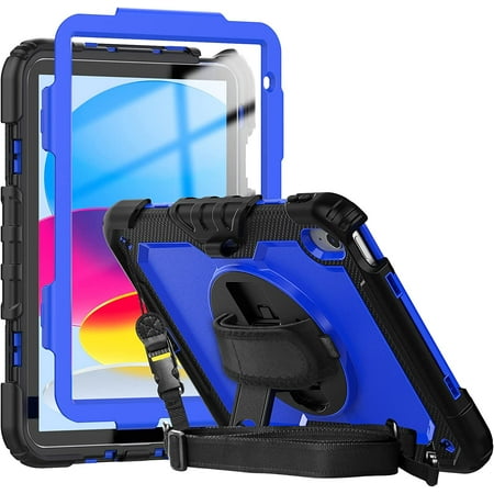 iPad 10th Generation Case 10.9 Inch with Screen Protector Pen Holder | iPad 10 Case A2757/A2777| Heavy Duty Shockproof Rugged Protective Case W/Handle Shoulder Strap for iPad 10th Gen