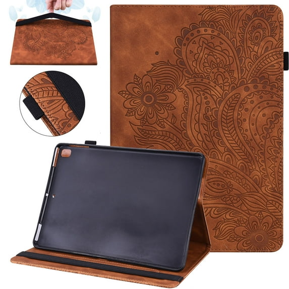 iPad 10th Generation Case 10.9 inch 2022, TECH CIRCLE 3D Embossed Flower PU Leather Flip Folio Stand Wallet Cover with Pencil Holder Card Pockets for Apple iPad 10th Generation 10.9 Inch,Brown