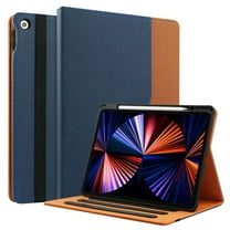 iPad 10th Generation Case 2022, iPad 10.9 Inch Case with Built-in Pencil Holder, Folio Stand Protective Leather Case Cover with Hand Strap, Auto Sleep/Wake, Multiple Viewing Angles, Blue/Brown