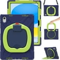 thumbnail image 1 of iPad 10th Generation Case 2022 10.9 inch A2696 A2757 A2777, TECH CIRCLE Heavy Duty Rugged Silicone Case with Swivel Ring Stand/Stable Kickstand/Shoulder Strap/Pencil Holder, Navy+Green, 1 of 10