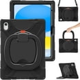 thumbnail image 1 of iPad 10th Generation Case 2022 10.9 inch A2696 A2757 A2777, TECH CIRCLE Heavy Duty Rugged Silicone Case with Swivel Ring Stand/Stable Kickstand/Shoulder Strap/Pencil Holder, Black, 1 of 10