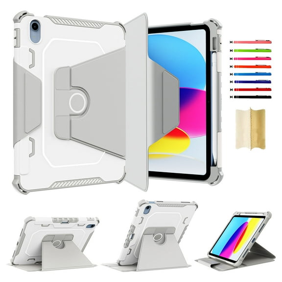 iPad 10th Generation Case 2022 with Pencil Holder - (360 Degree Rotation & Auto Wake/Sleep), Feishell Premium Folio Stand Case with Flexible Viewing Angles for Apple iPad 10.9 Inch 2022, Gray