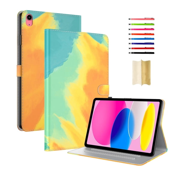 iPad 10th Generation Case 2022, TECH CIRCLE Protective Folio PU Leather Multi-Angle Viewing Stand Auto Wake/Sleep Smart Case for Apple iPad 10th Generation 10.9" 2022, Yellow