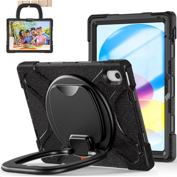 iPad 10th Generation Case 2022,iPad 10th Gen 10.9 inch Rugged Case with Screen Protector,Rotating Stand/Pencil Holder/Carrying Shoulder Strap - Carnival Night Black