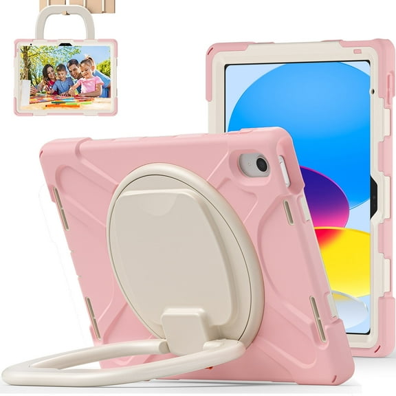 iPad 10th Generation Case 2022,iPad 10th Gen 10.9 inch Rugged Case with Screen Protector,Rotating Stand/Pencil Holder/Carrying Shoulder Strap - Sakura Pink