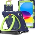 thumbnail image 1 of iPad 10th Generation Case 2022,iPad 10th Gen 10.9 inch Rugged Case with Screen Protector,Rotating Stand/Pencil Holder/Carrying Shoulder Strap - Navybulue+Lime, 1 of 10