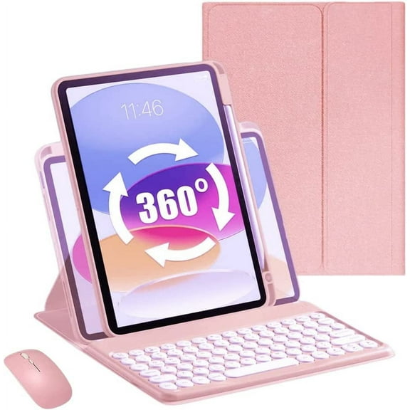 iPad 10th Generation Case with Keyboard and Mouse Combo, 360° Rotatable Protective Cover with Pencil Holder, Wireless Detachable Keyboard Mouse Set for iPad 10.9 inch 2022