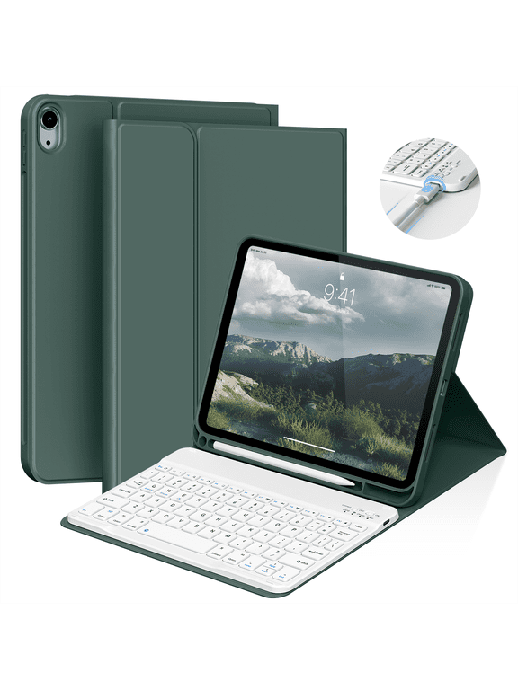 iPad (A16) 11th Generation 11 inch 2025 Keyboard Case,Case for iPad 10th Generation 10.9 inch 2022 Bluetooth Detachable -with Pencil Holder - Flip Stand Case - Keyboard Case, Dark Green