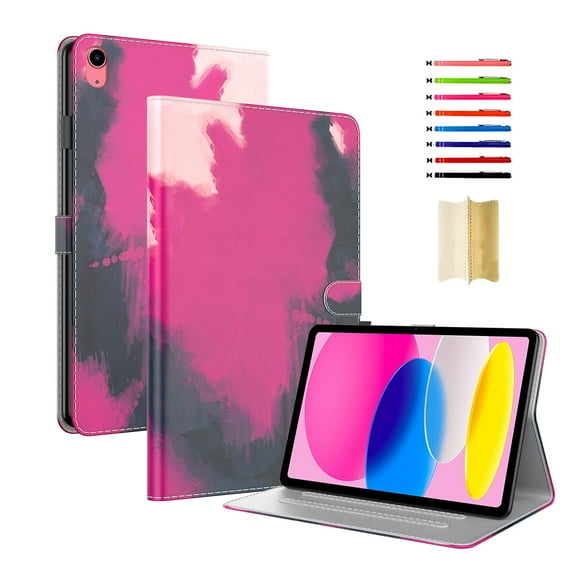 for iPad (A16) 11th Gen 2025 Case, Watercolor Painting Multi-Angle View with Adjustable Stand Auto Wake/Sleep Function Magnetic Case for iPad 10th Gen 2022 10.9" with Pen Holder & Card Slots, Berry