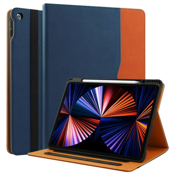 iPad 10th Generation Case iPad 10.9 Inch Case 2022 with Built-in Pencil Holder, Folio Stand Leather Cover with Multiple Angles & Auto Sleep/Wake for iPad 10.9 Inch, NavyBlue/Brown