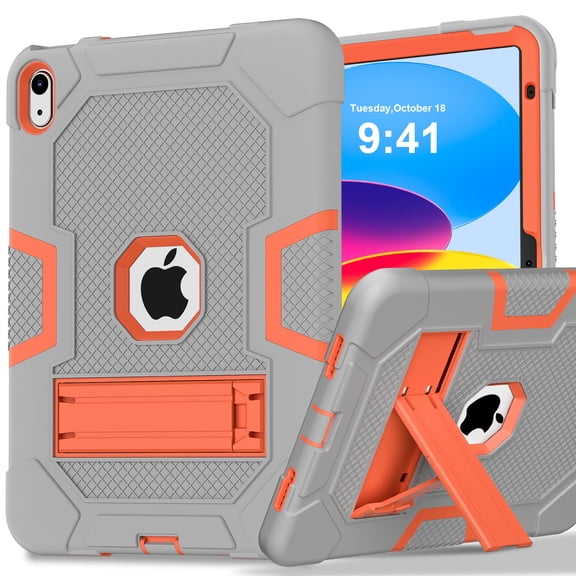 for iPad 10th Generation,iPad 10.9 Inch Case Silicone Rubber Rugged with Foldable Kickstand Heavy Duty Shockproof Rugged Protection Cover for iPad 10th Generation Case 2022 Release, Gray
