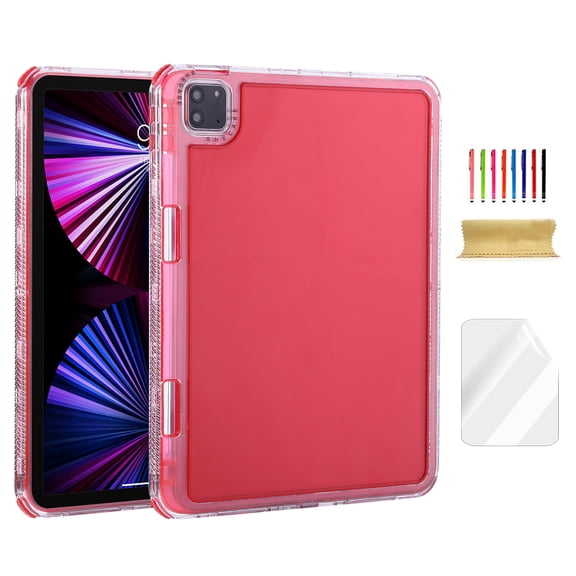 For iPad 11-inch (A16) 2025 and iPad 10.9" (10th Gen) 2022 Release Universal Clear Case with Pencil Holder/Screen Protector Film/Stylus, 3 Layers Design Protective Lightweight Slim Back Cover, Red
