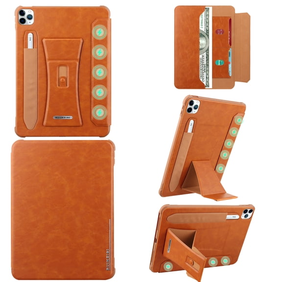 for iPad 11th Gen 2025 Case, Wallet Case Shell with Card Slots Pencil Holder, PU Leather Folio Tablet Cover with Hidden Stand Magnetic Front Protective Cover for iPad 10th Gen 10.9" 2022, Brown