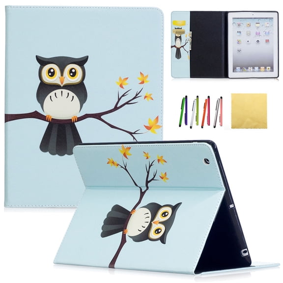 iPad 2 3 4 Case, Allytech Lightweight Stand Cover Wallet Case with Card/Cash Slots for 9.7 inch Apple iPad 2, iPad 3 & iPad 4th Generation with Retina Display, Cute Owl